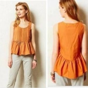 Anthropologie Vanessa Virginia Rust Eyelet Ruffle Sleeveless Blouse